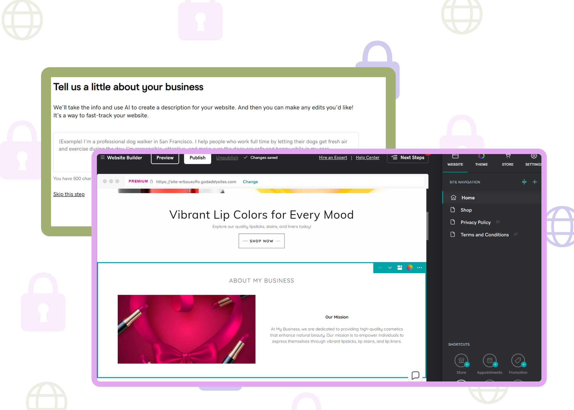 An example of the website builder and AI tool